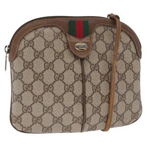 Authentic GUCCI GG Supreme Web Sherry Line Bag PVC Beige Gold 68 02 047